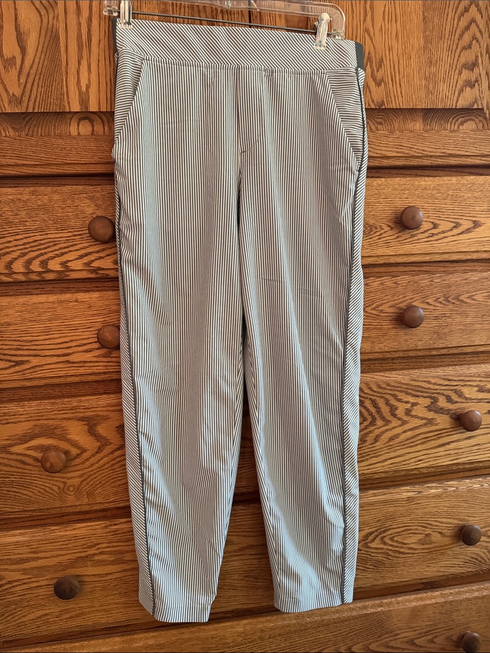 Athleta Black and White Pinstripe Ankle Pants